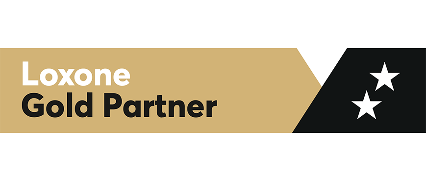 Loxone Gold Partner Logo in Gold und Schwarz mit Sternsymbol.