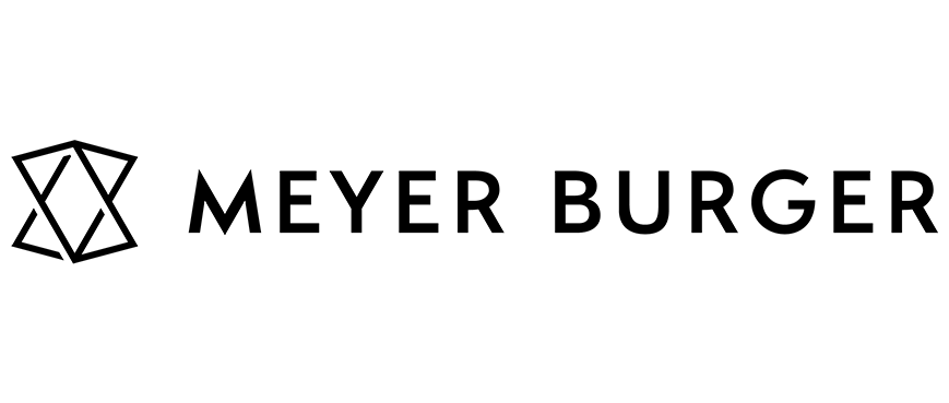 Meyer Burger Logo mit schwarzer Wortmarke und geometrischem Zeichen.