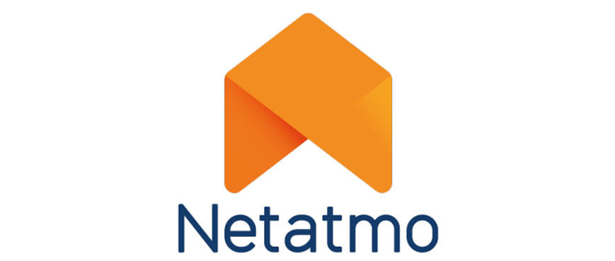 Netatmo Logo mit orange-gelbem Haus-Symbol und grauer Schrift.