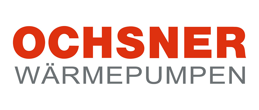 Ochsner Logo mit roter Wortmarke und Zusatz „Wärmepumpen